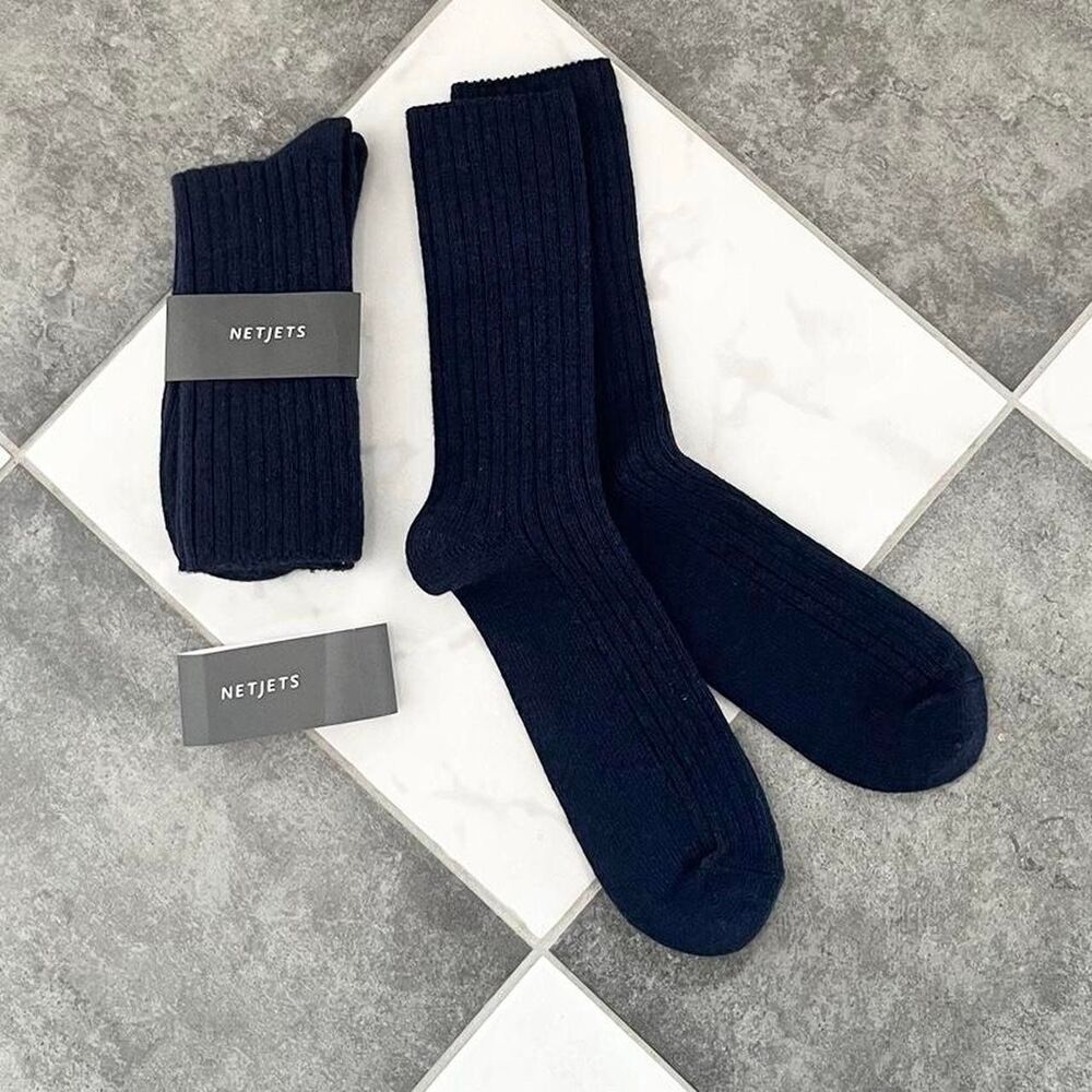 Netjets 100% Wool Navy Blue Ribbed Tall Socks One Size Men’s Womens